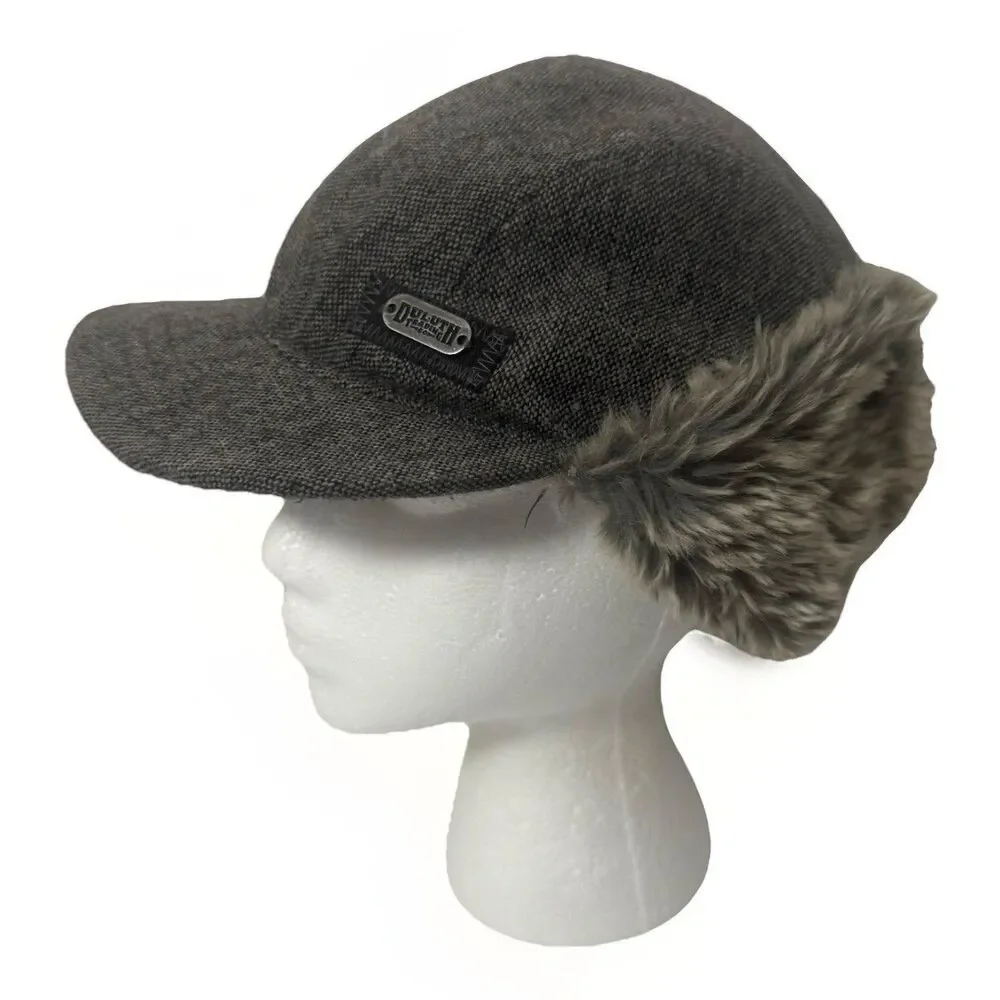 Duluth Trading Co Wool Fair Isle Fur Winter Flap Trapper Gray Gorpcore Hat S/M
